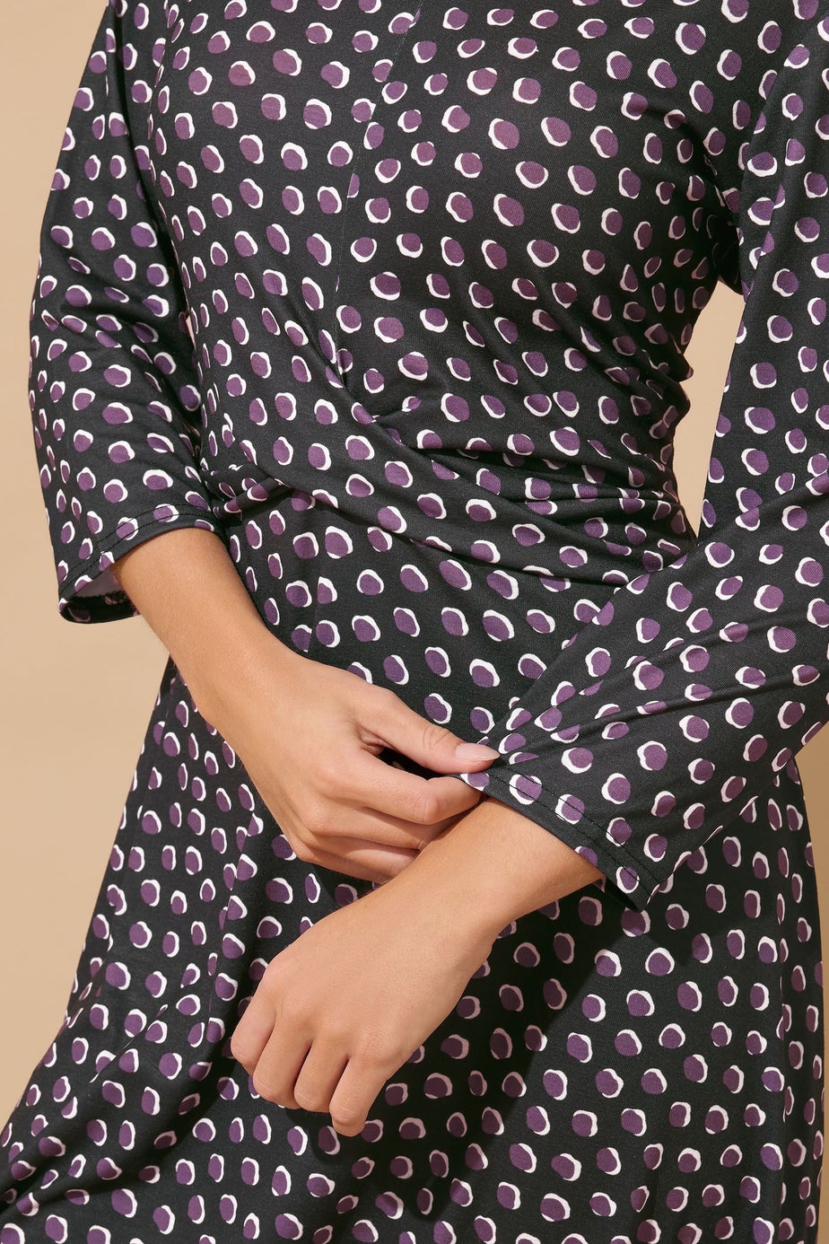 M&Co Petite Berry Purple Spot Twist Front Dress