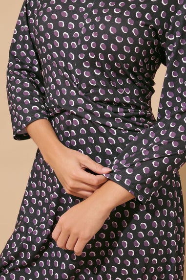 M&Co Petite Berry Purple Spot Twist Front Dress