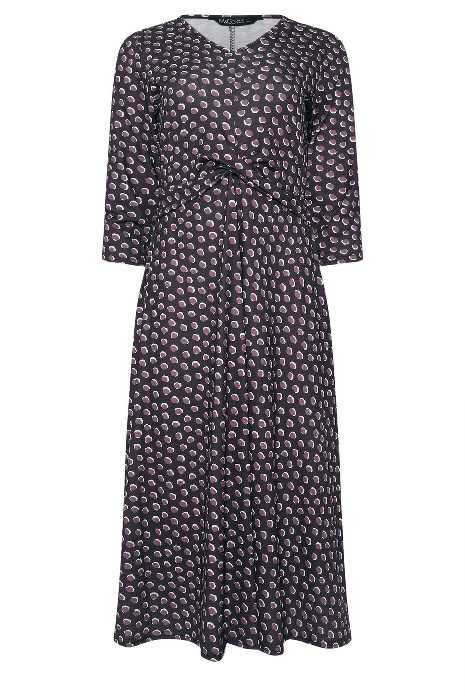 M&Co Petite Berry Purple Spot Twist Front Dress