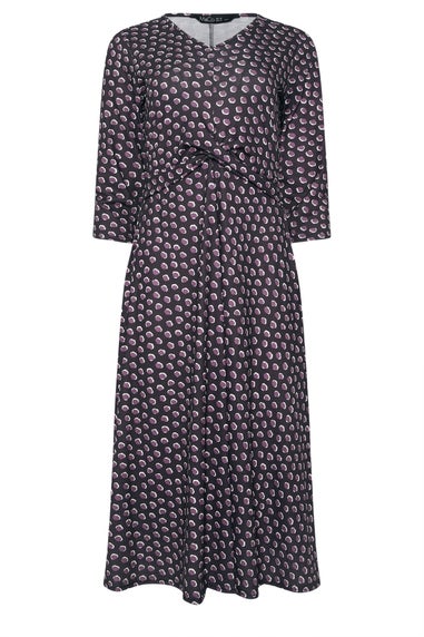 M&Co Petite Berry Purple Spot Twist Front Dress