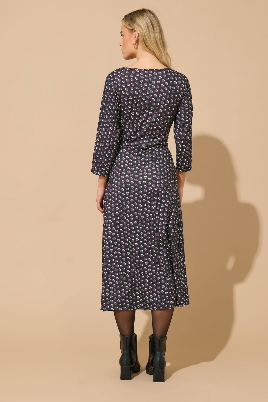 M&Co Petite Berry Purple Spot Twist Front Dress
