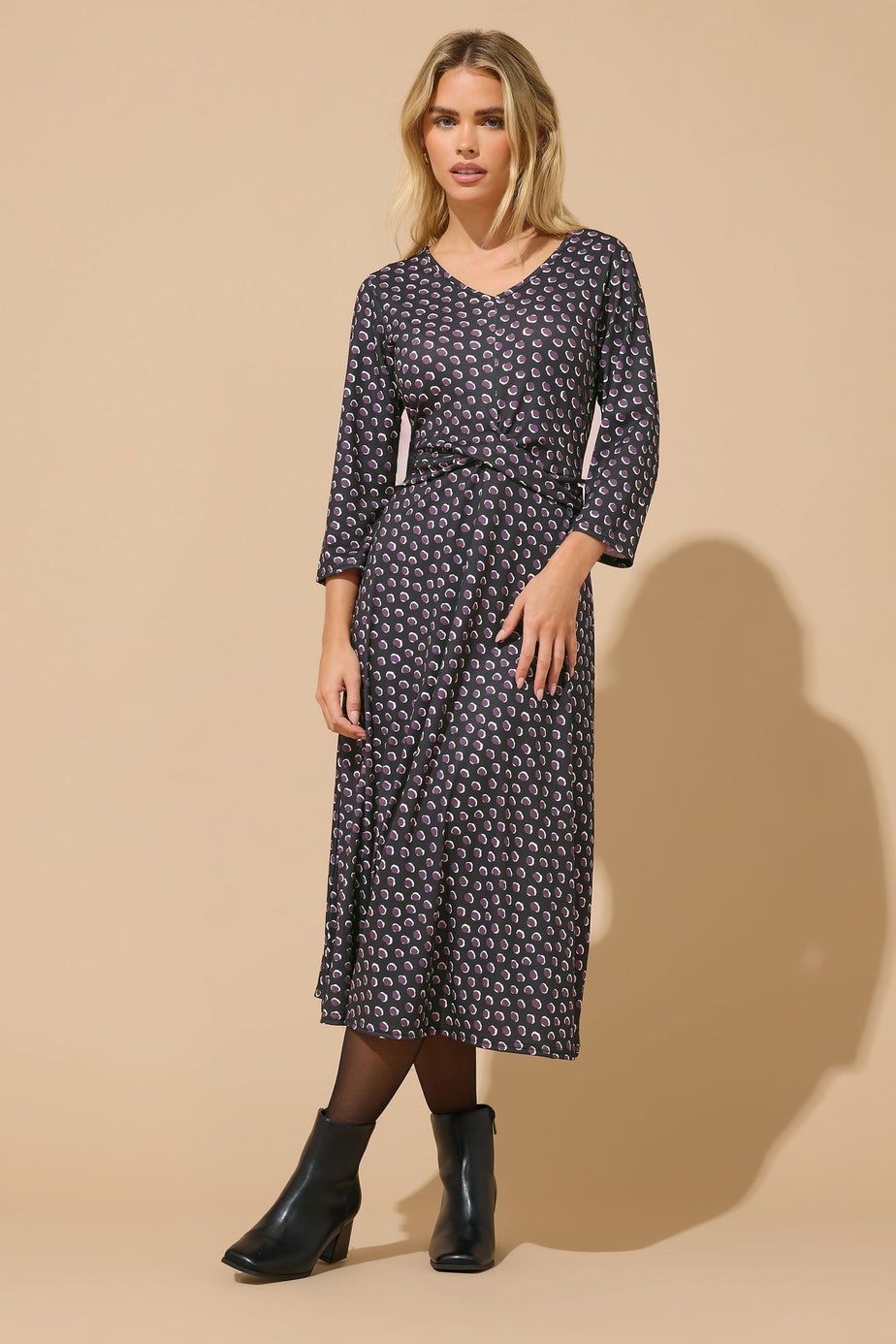 M&Co Petite Berry Purple Spot Twist Front Dress