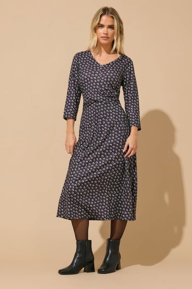 M&Co Petite Berry Purple Spot Twist Front Dress