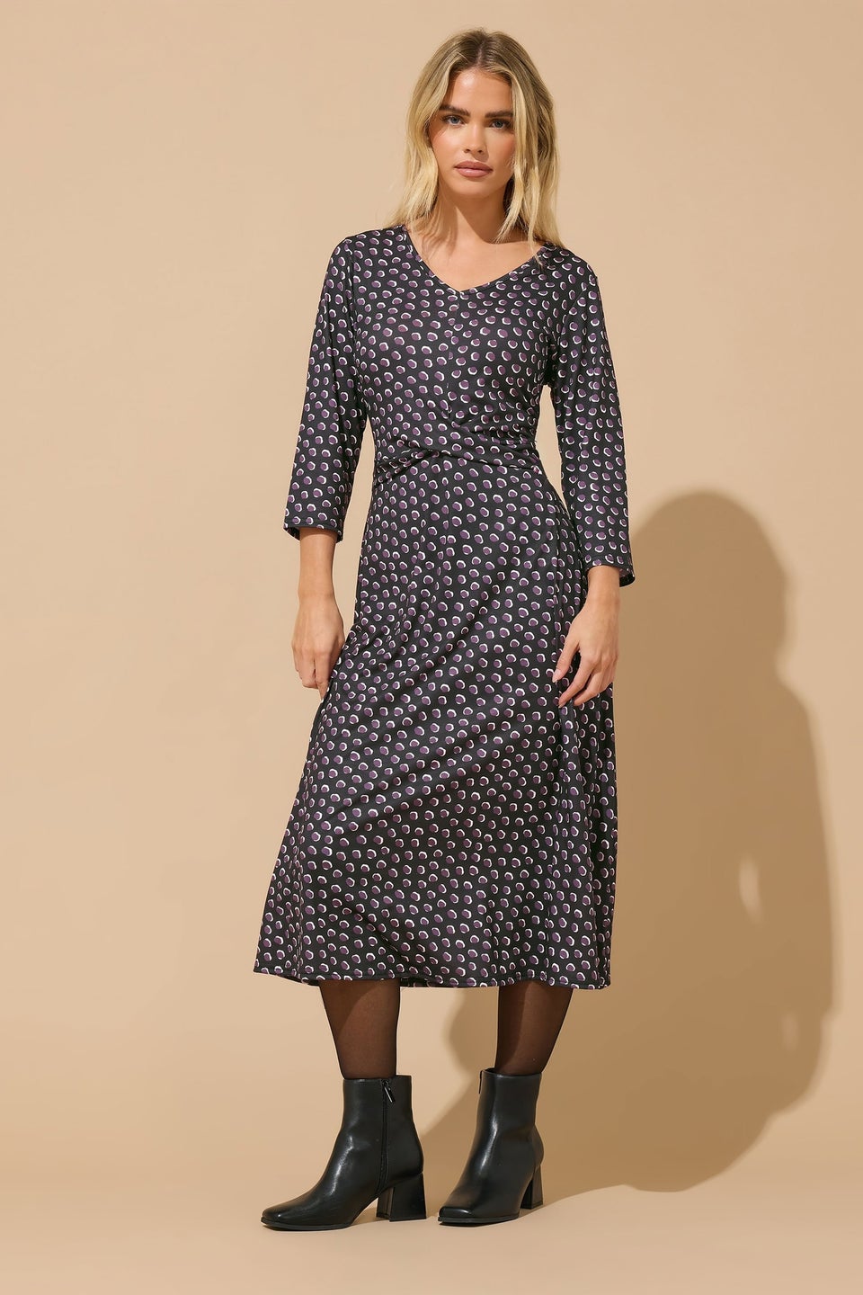 M&Co Petite Berry Purple Spot Twist Front Dress
