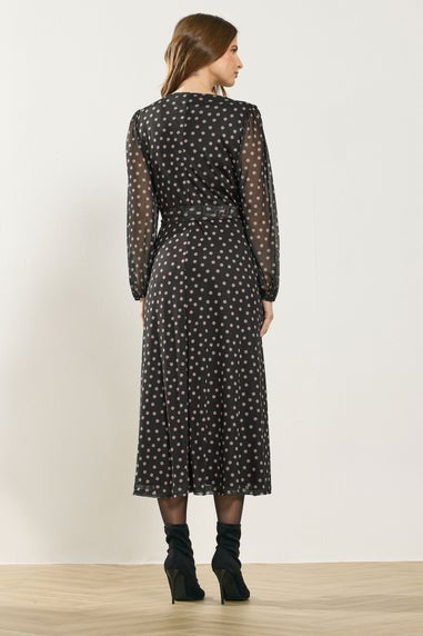 M&Co Black Polka Dot Mesh Wrap Dress