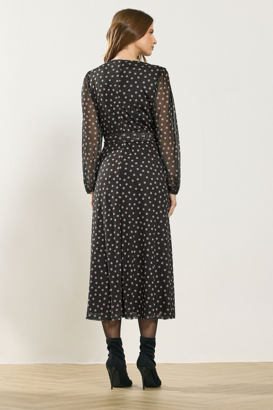 M&Co Black Polka Dot Mesh Wrap Dress