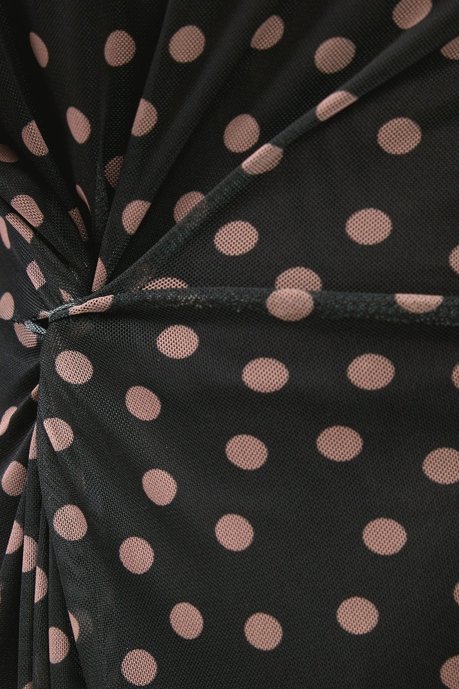 M&Co Petite Black Spot Print Side Twist Mesh Dress