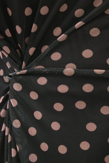 M&Co Petite Black Spot Print Side Twist Mesh Dress