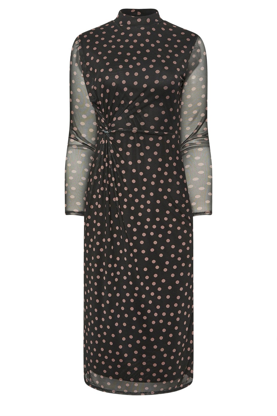 M&Co Petite Black Spot Print Side Twist Mesh Dress