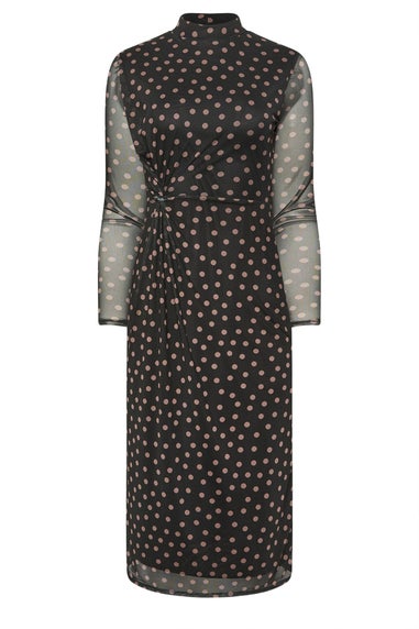 M&Co Petite Black Spot Print Side Twist Mesh Dress