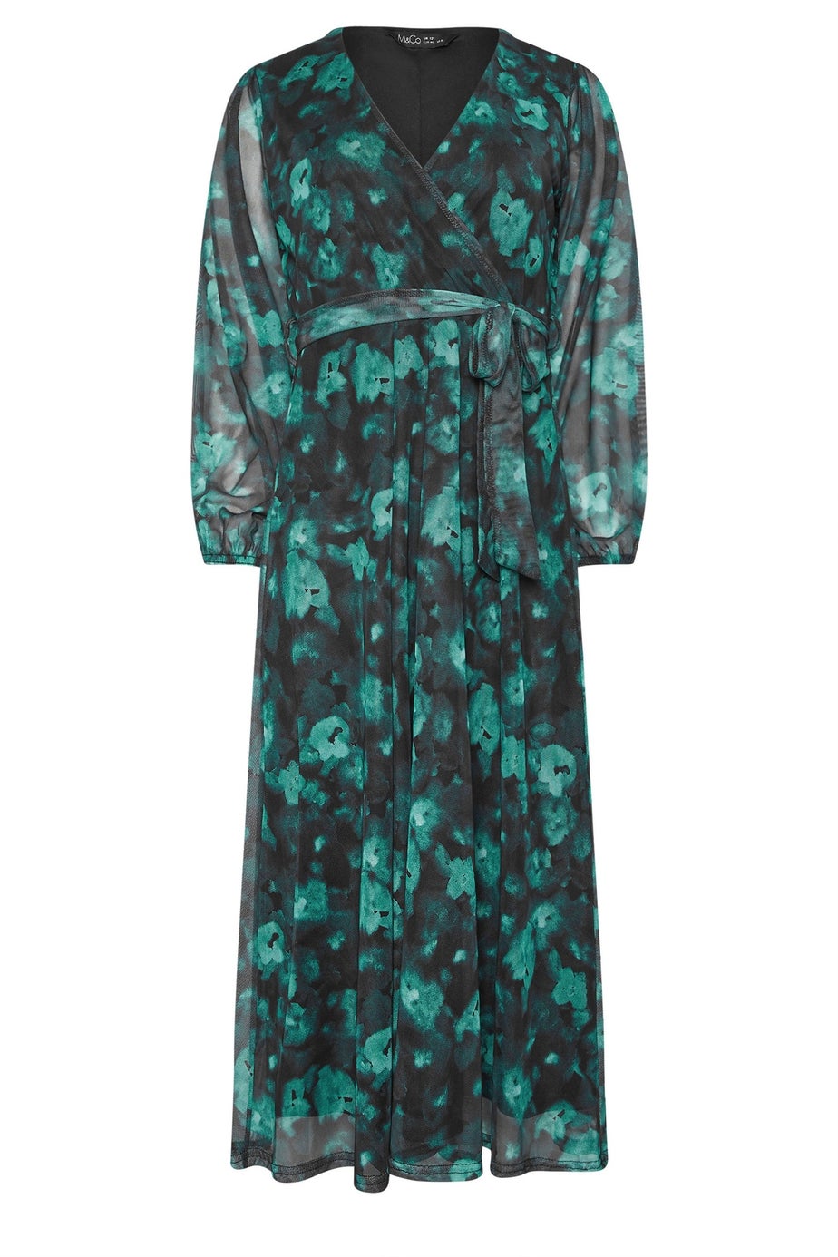 M&Co Petite Teal Green Floral Mesh Wrap Dress