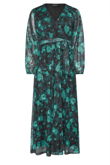 M&Co Petite Teal Green Floral Mesh Wrap Dress
