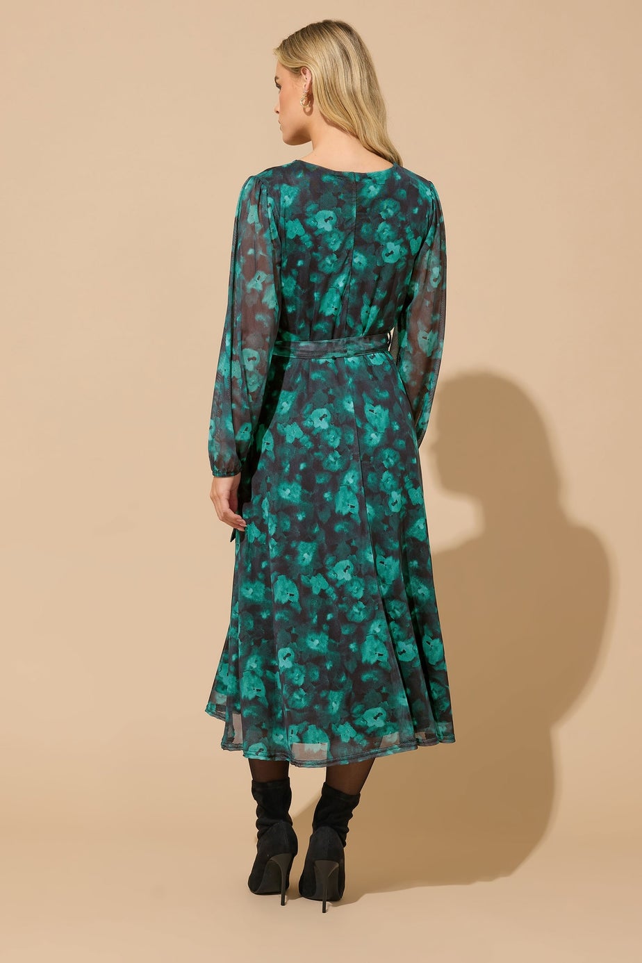 M&Co Petite Teal Green Floral Mesh Wrap Dress