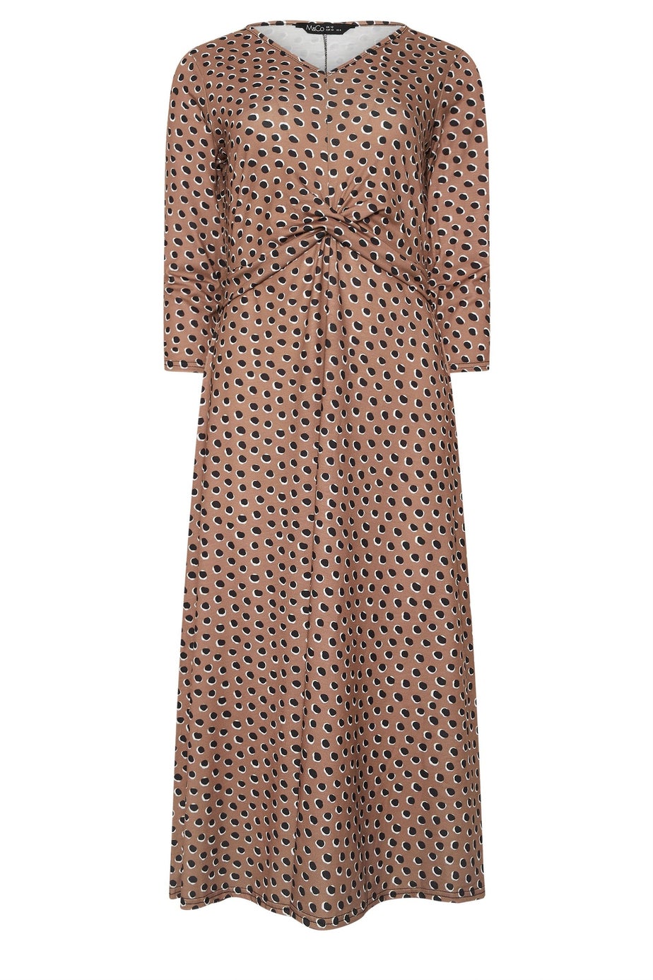 M&Co Mocha Brown Spot Twist Front Dress