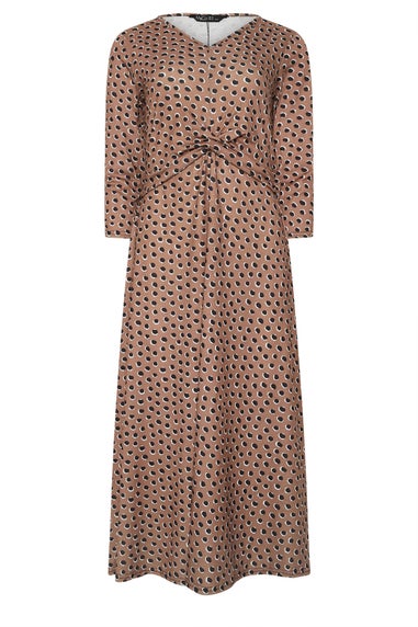 M&Co Mocha Brown Spot Twist Front Dress