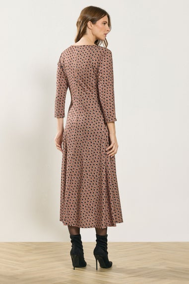 M&Co Mocha Brown Spot Twist Front Dress