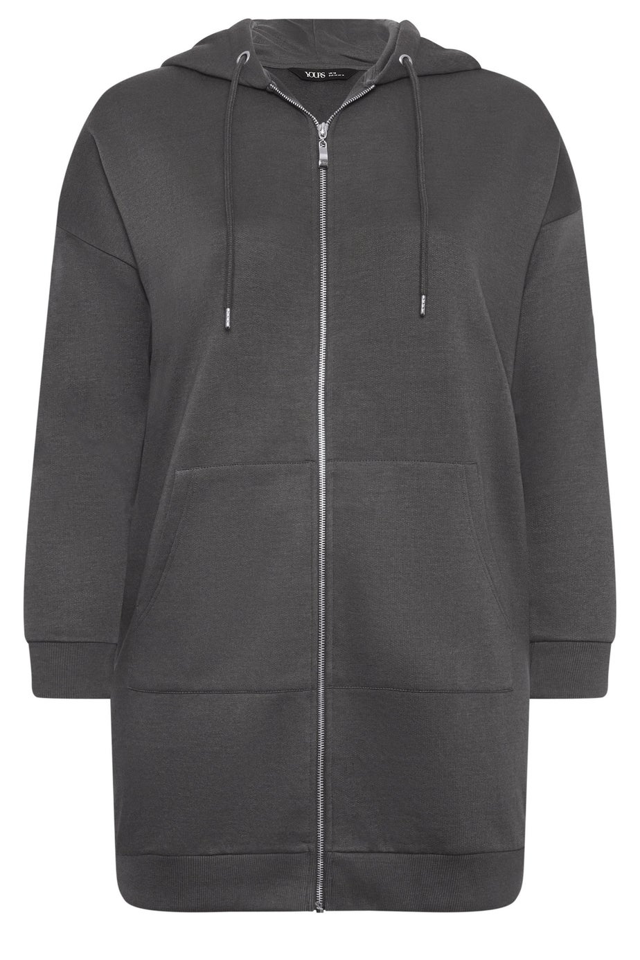 Yours Curve Charcoal Grey Longline Zip Hoodie