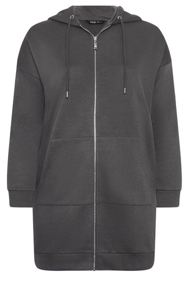 Yours Curve Charcoal Grey Longline Zip Hoodie