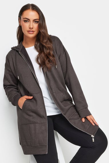 Yours Curve Charcoal Grey Longline Zip Hoodie