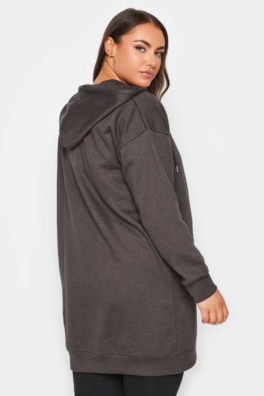 Yours Curve Charcoal Grey Longline Zip Hoodie