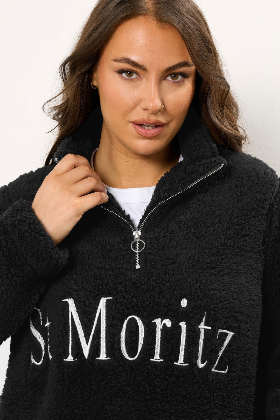 Yours Curve Black 'St Moritz' Teddy Borg Fleece