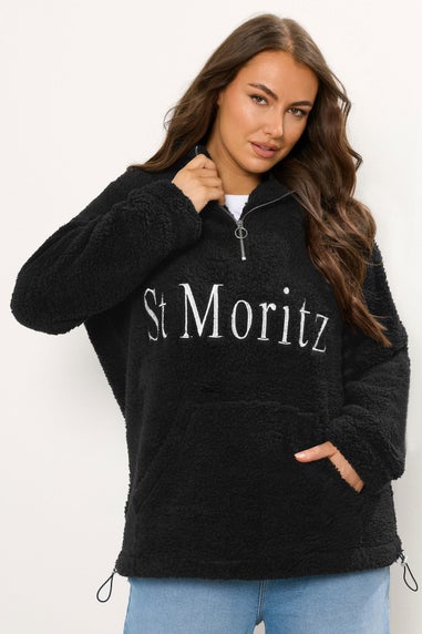 Yours Curve Black 'St Moritz' Teddy Borg Fleece