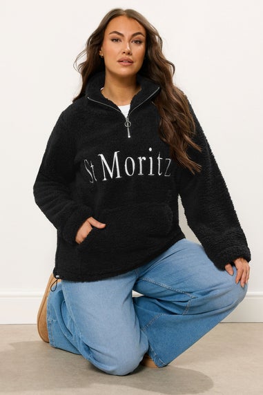 Yours Curve Black 'St Moritz' Teddy Borg Fleece