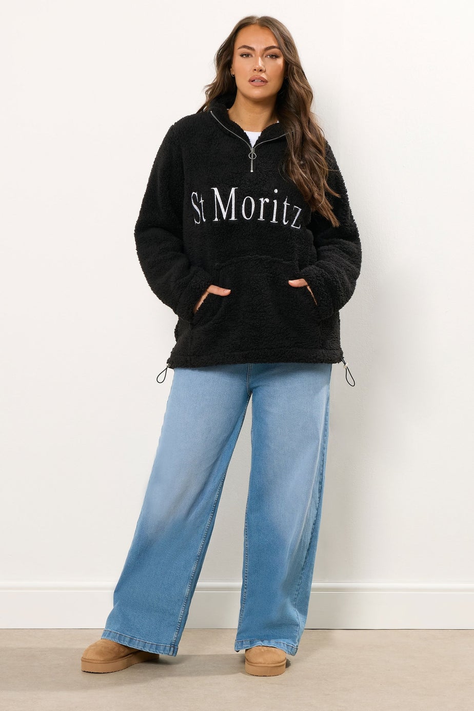 Yours Curve Black 'St Moritz' Teddy Borg Fleece