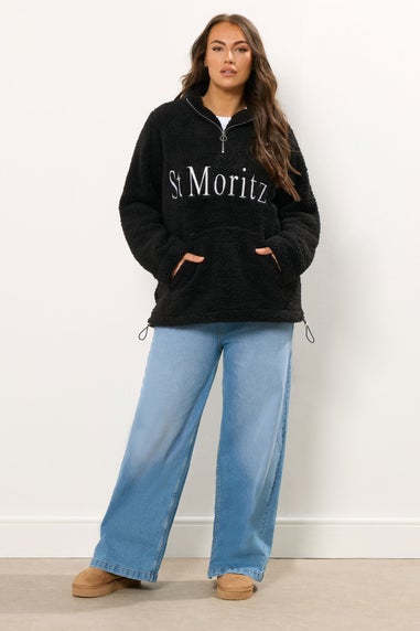 Yours Curve Black 'St Moritz' Teddy Borg Fleece