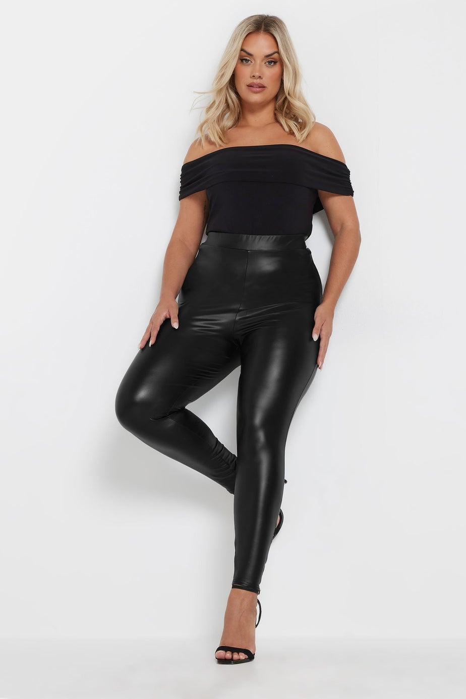Yours Curve Black Stretch Coated Leggings