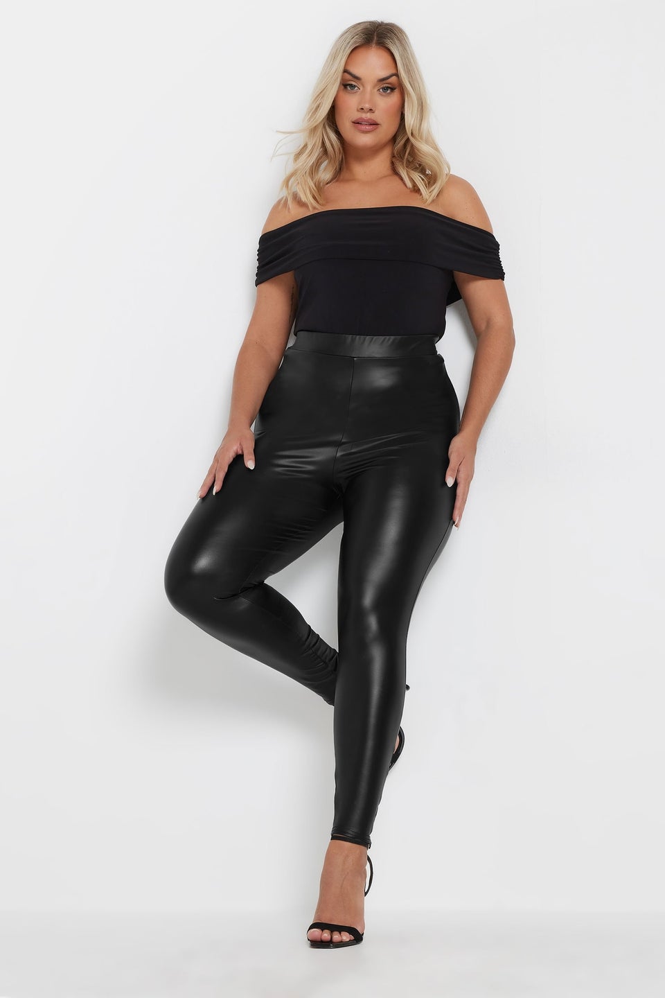 Yours Curve Black Stretch Coated Leggings