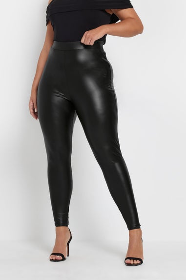 Yours Curve Black Stretch Coated Leggings