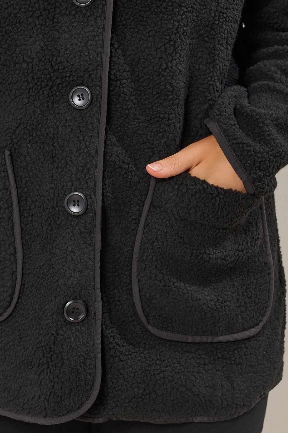 Yours Curve Black Button Teddy Fleece Jacket