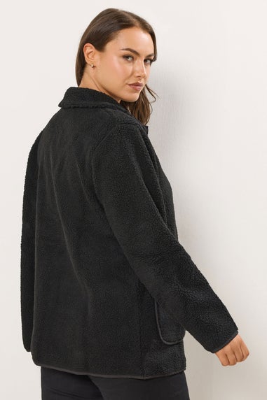 Yours Curve Black Button Teddy Fleece Jacket