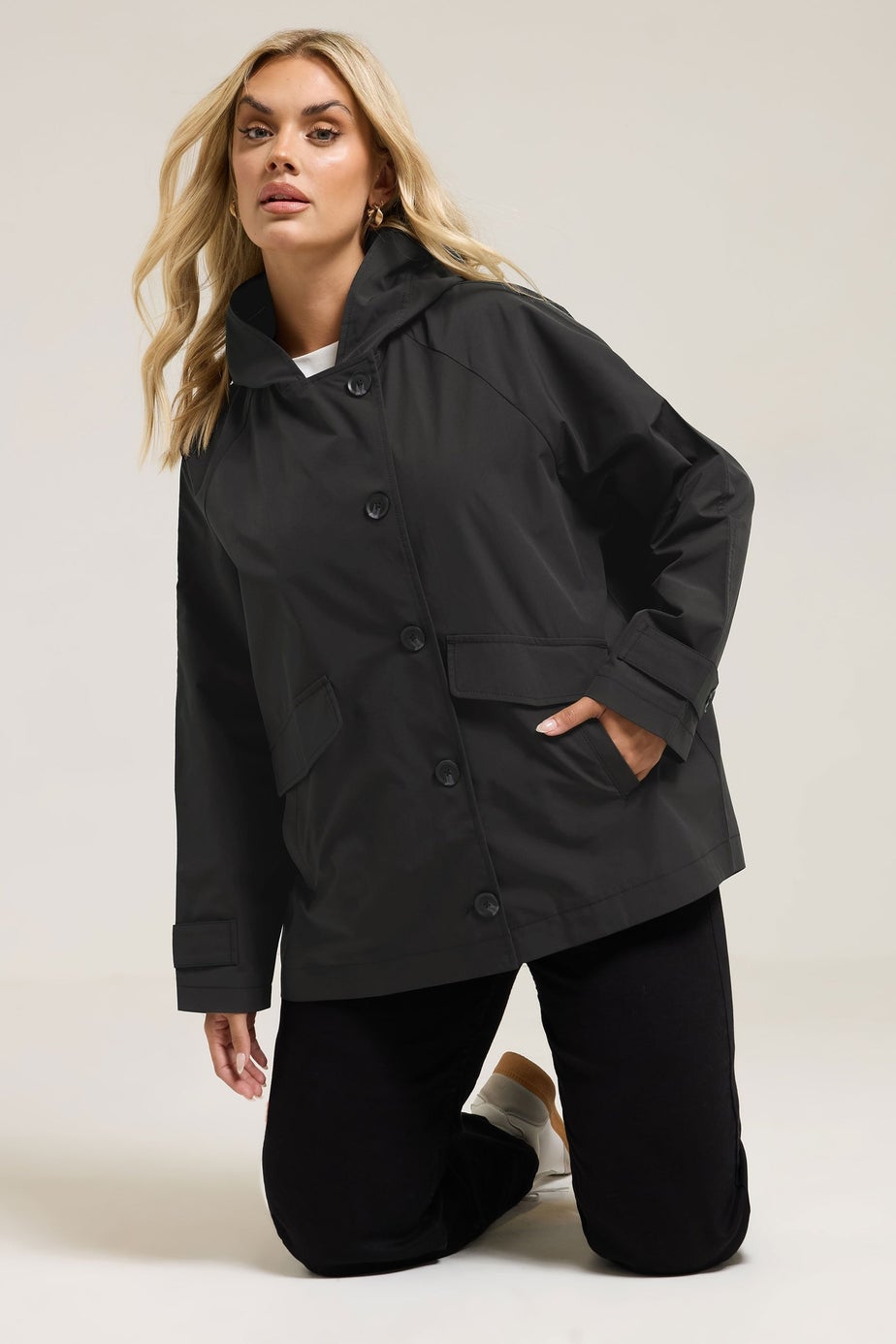 Yours Curve Black Hooded Raglan Jacket