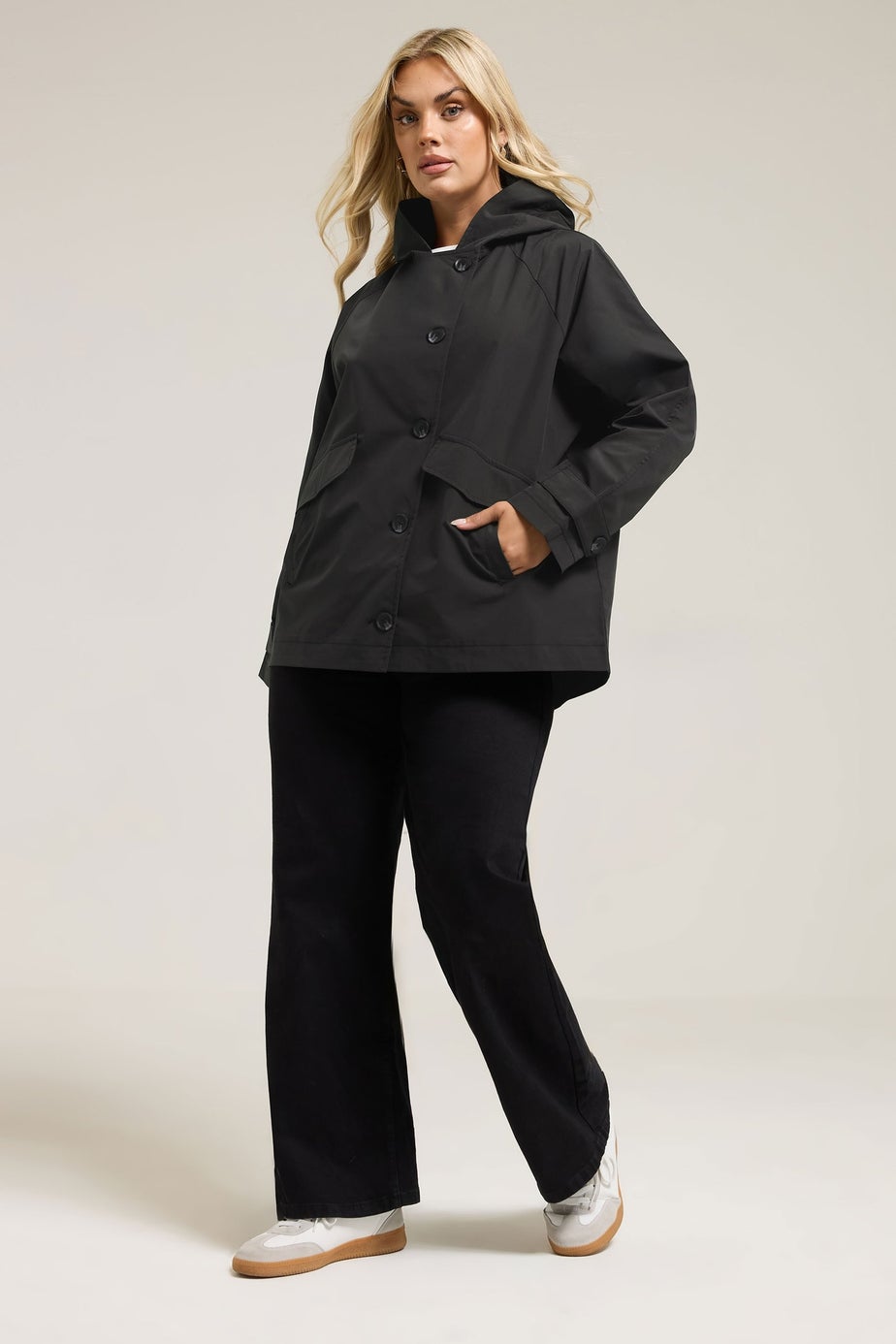 Yours Curve Black Hooded Raglan Jacket