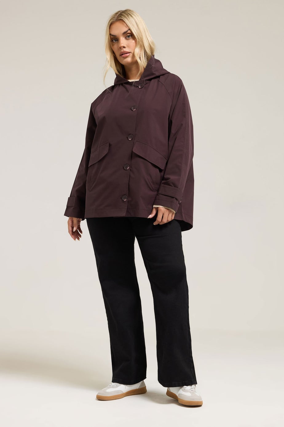 Yours Curve Burgundy Red Hooded Raglan Jacket