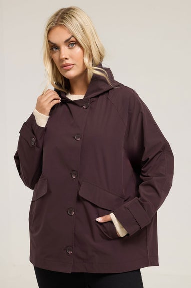 Yours Curve Burgundy Red Hooded Raglan Jacket