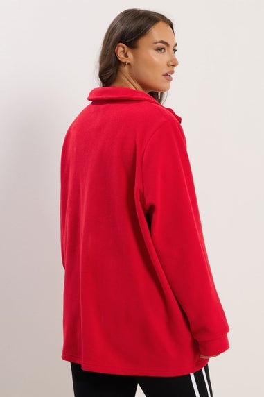 Yours Curve Red 'Alpine Ski' Quarter Zip Fleece