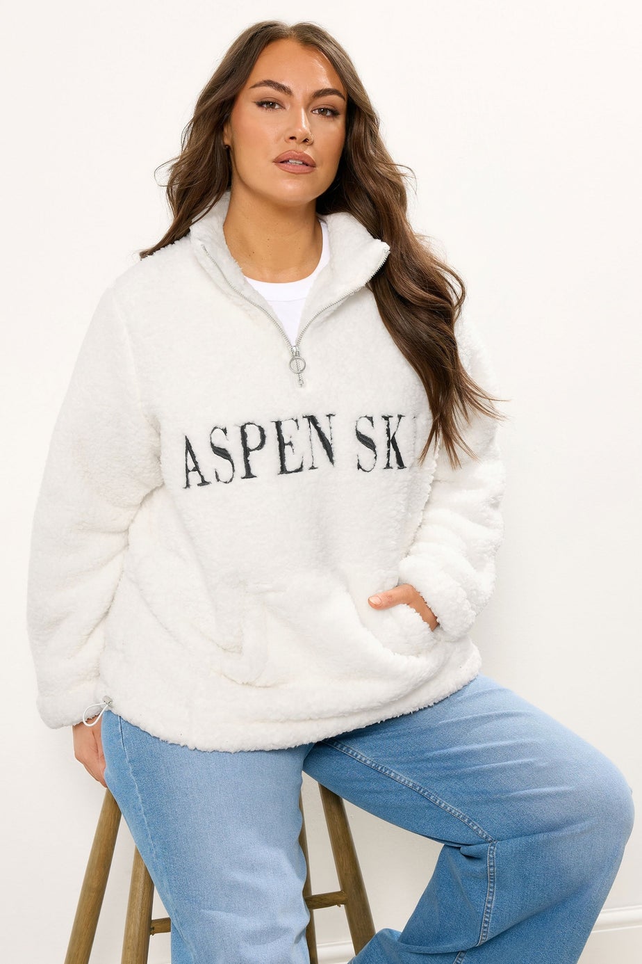 Yours Curve Cream 'Aspen Ski' Teddy Borg Fleece