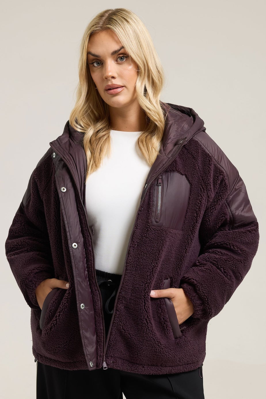 Yours Curve Dark Purple Teddy Borg Jacket