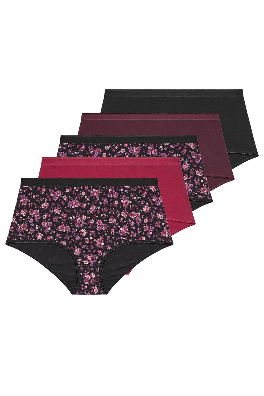 Yours 5 Pack Curve Burgundy Red Floral Full Briefs