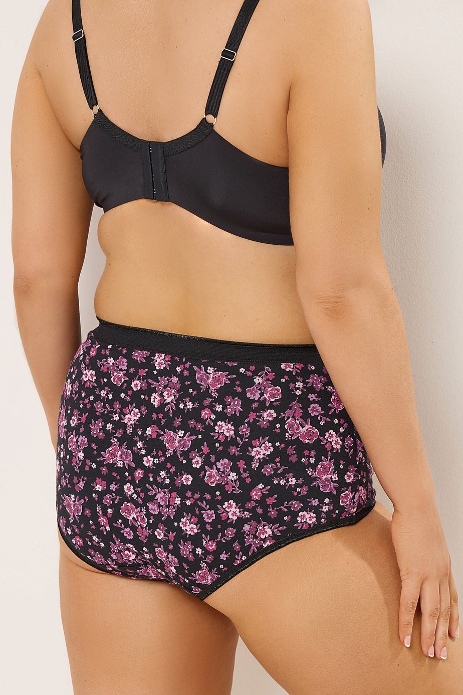 Yours 5 Pack Curve Burgundy Red Floral Full Briefs