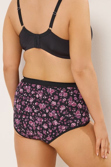 Yours 5 Pack Curve Burgundy Red Floral Full Briefs