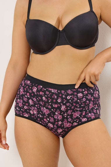 Yours 5 Pack Curve Burgundy Red Floral Full Briefs