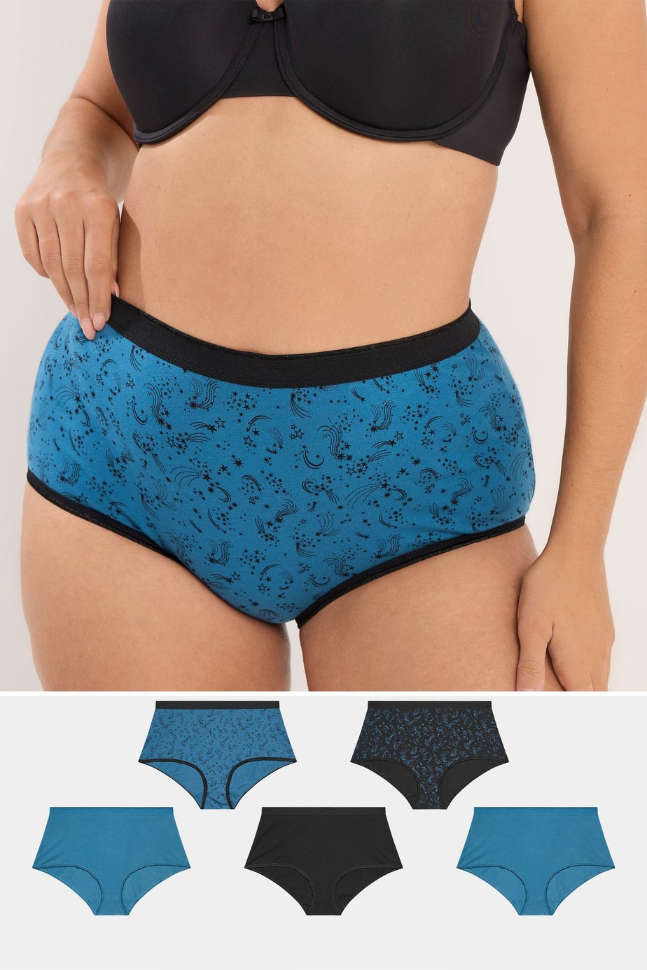 Yours 5 Pack Curve Teal Blue Shooting Star Full Briefs