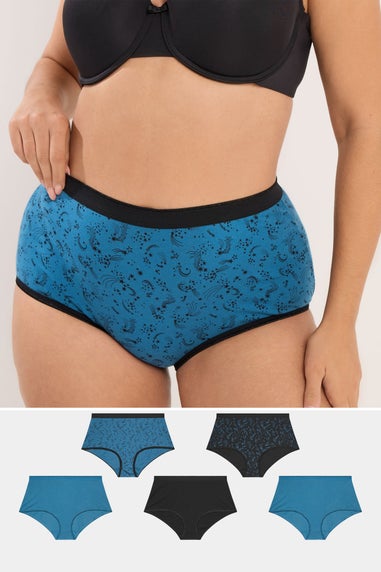 Yours 5 Pack Curve Teal Blue Shooting Star Full Briefs
