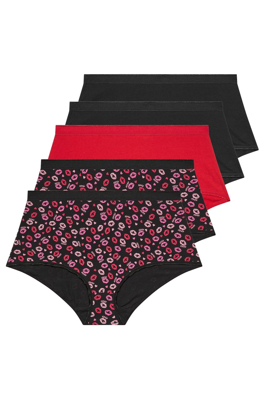 Yours 5 Pack Curve Red Kiss Print Full Briefs