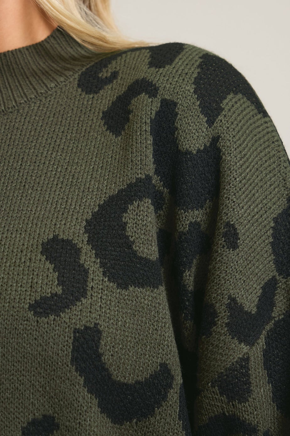 Yours Curve Khaki Green Leopard High Neck Jumper