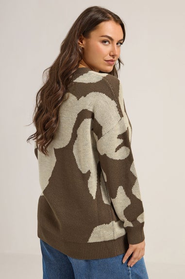 Yours Curve Brown Blurred Floral Knitted Jumper